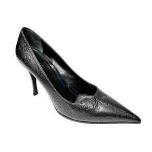Gucci Black Double GG Monogram Logo Embossed Pointed Toe Heels Size 6 Pumps
